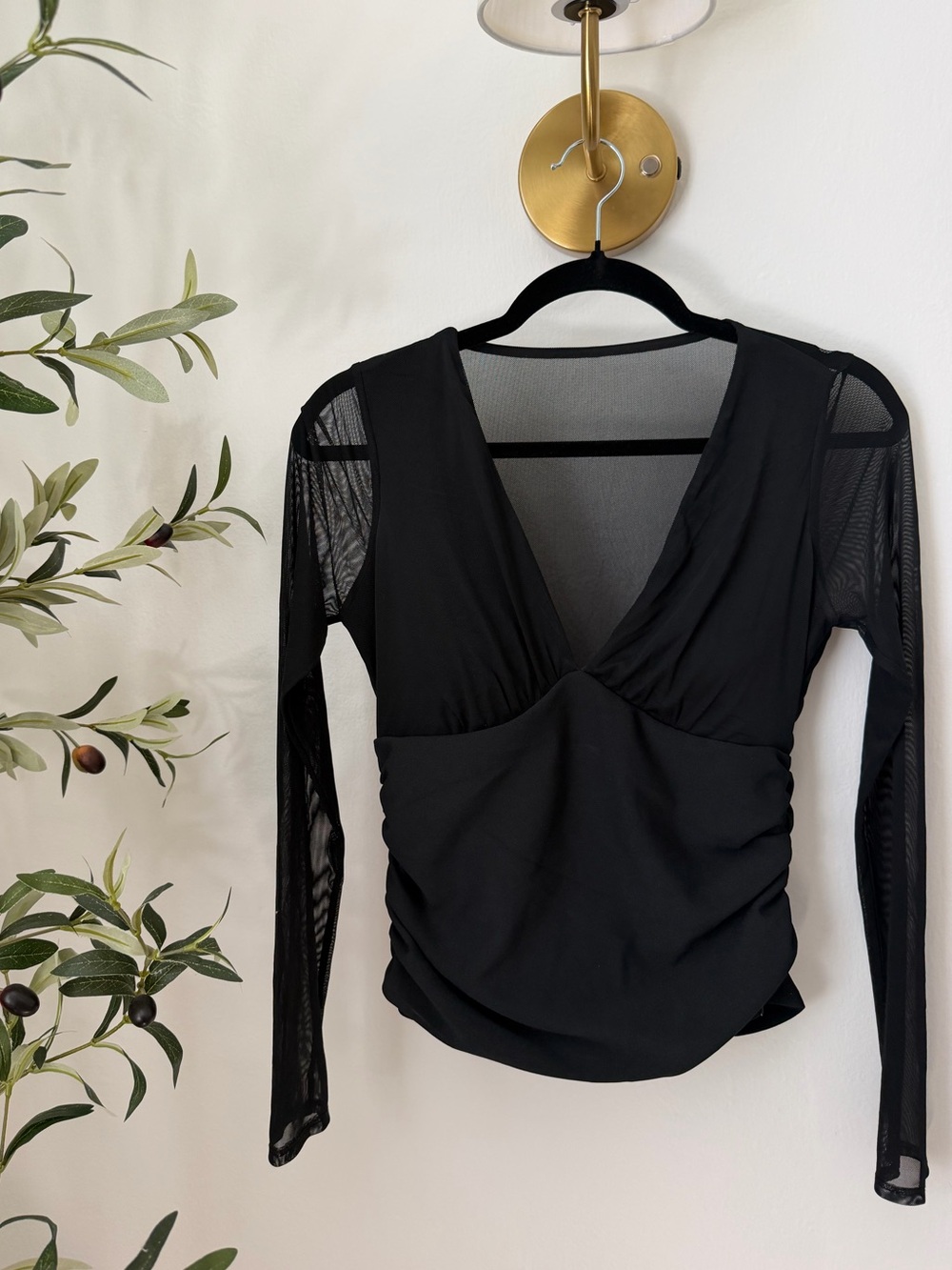Abercrombie & Fitch Black Mesh Long-Sleeve V-Neck Top